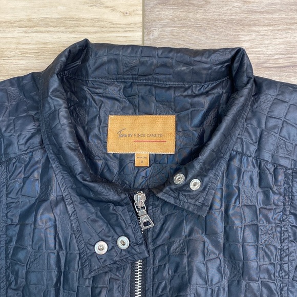 Vince Camuto Black Aligator Jacket Windbreaker Crop Zip Lightweight Rain Shell - Picture 2 of 14